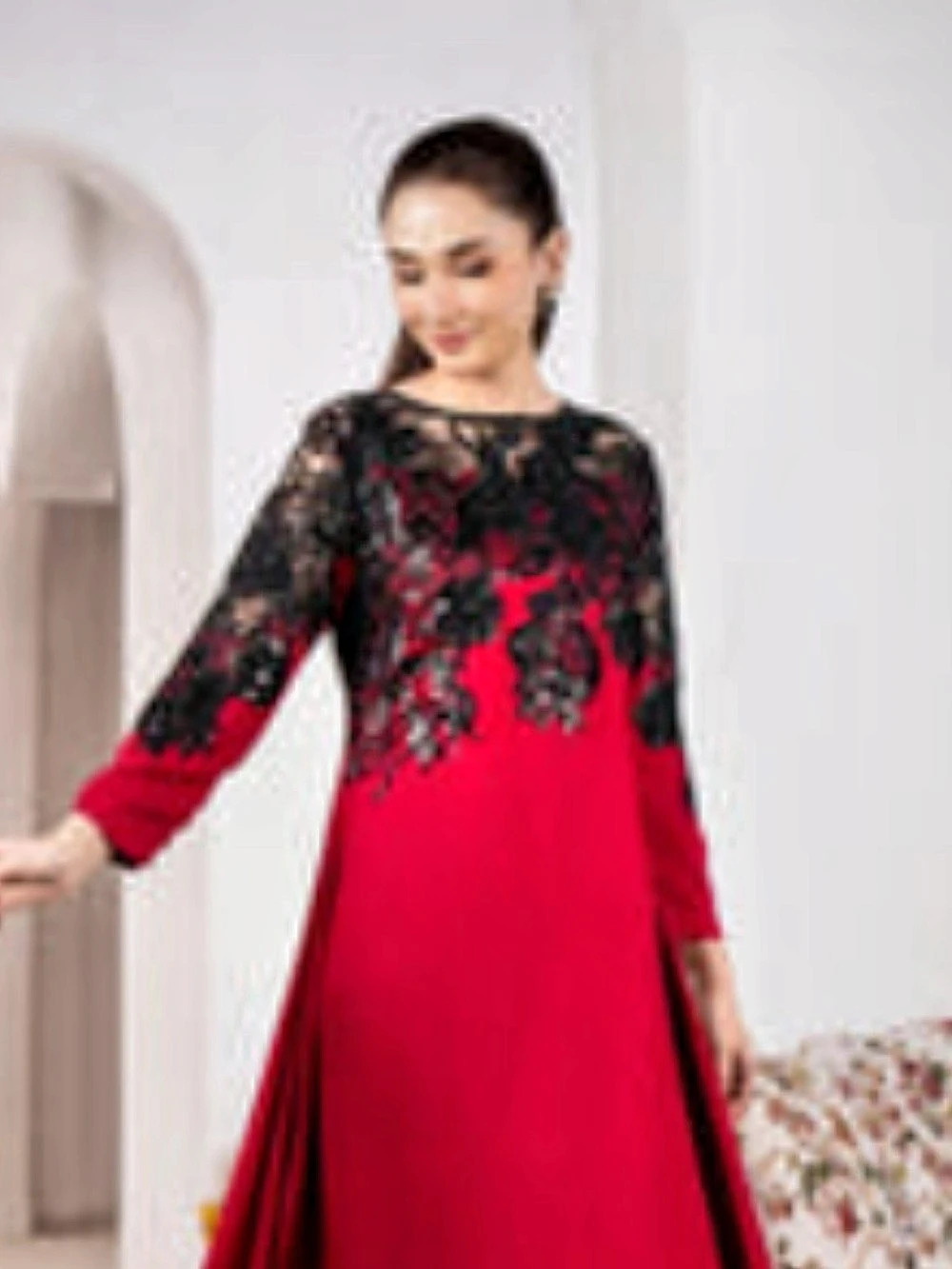 Pakistani Kaftan -Red & Black sequence work front and back both sides